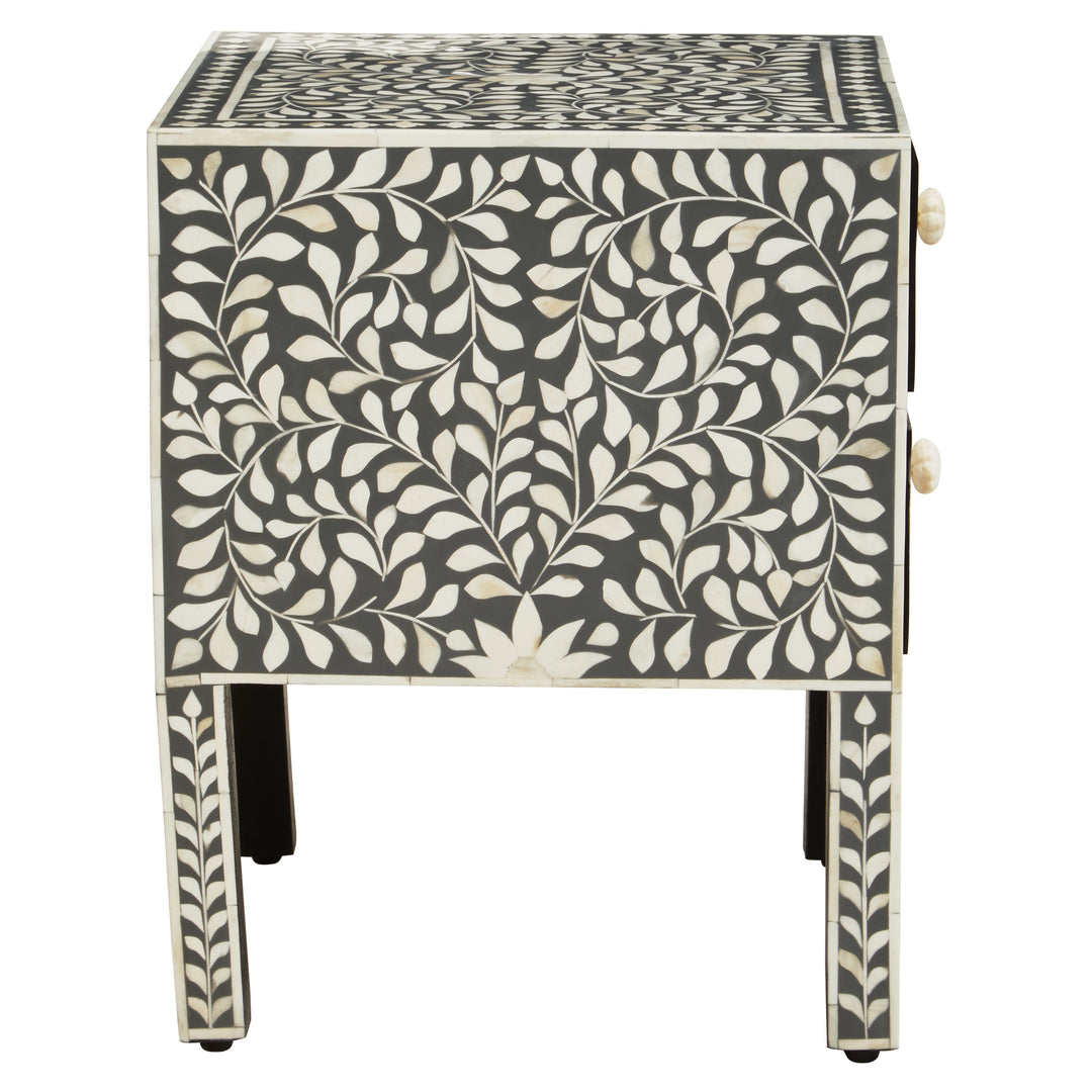 Fusion Side Table with Bone Inlay and 2 Drawers