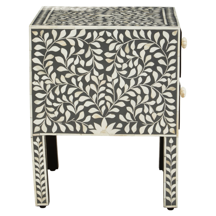 Fusion Side Table with Bone Inlay and 2 Drawers