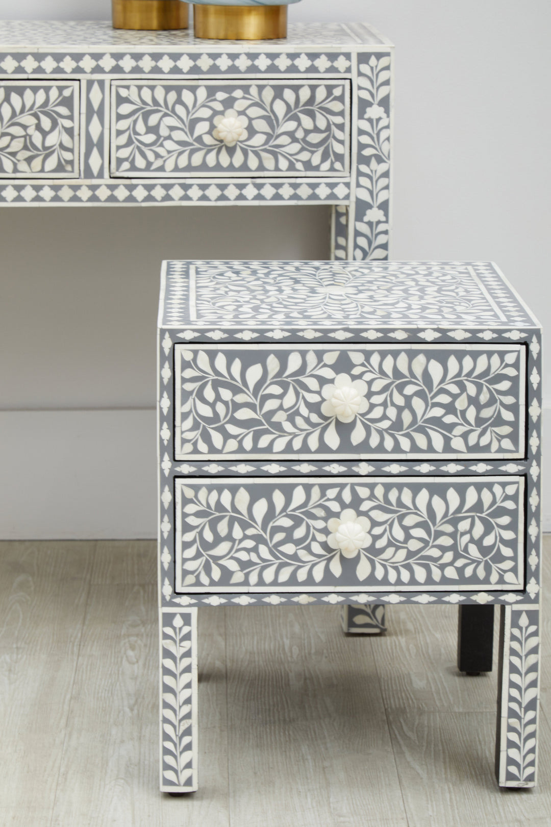 Fusion Side Table with Bone Inlay and 2 Drawers