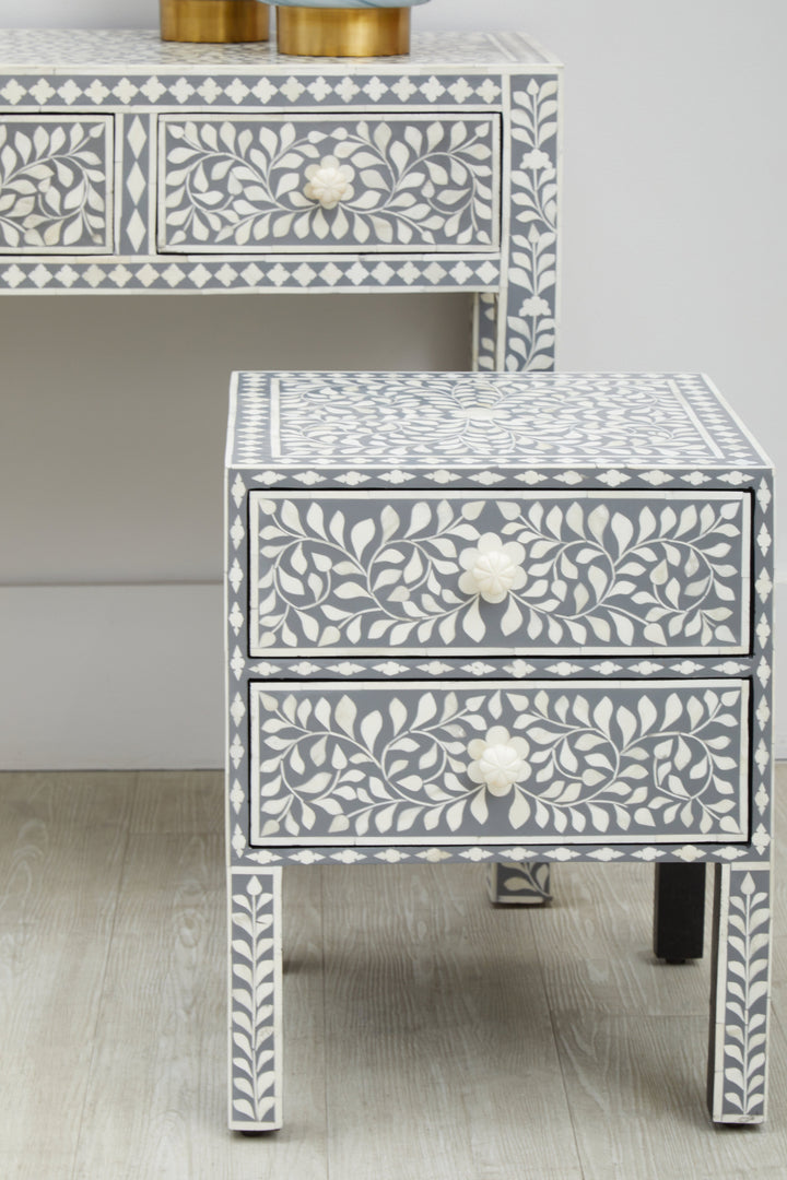 Fusion Side Table with Bone Inlay and 2 Drawers