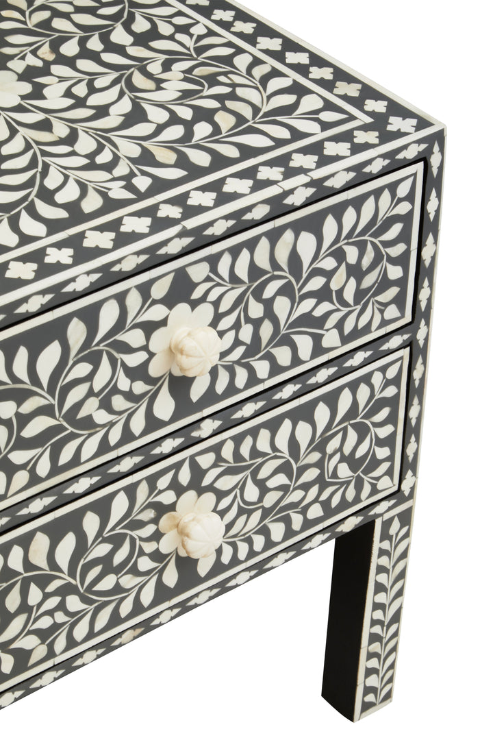 Fusion Side Table with Bone Inlay and 2 Drawers