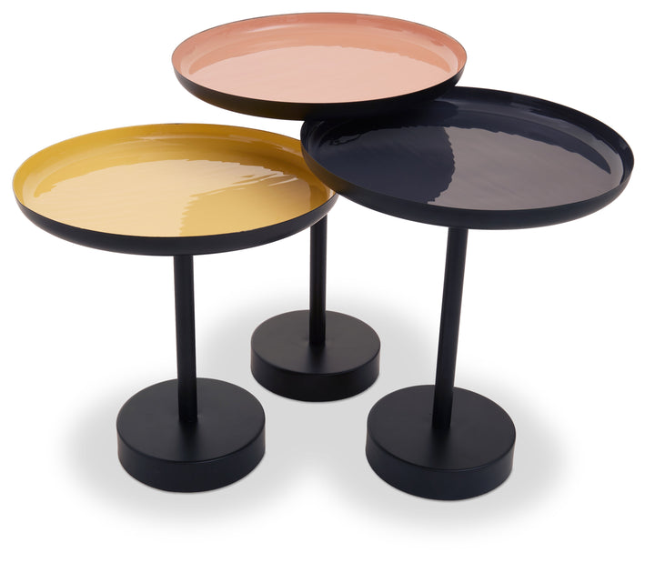 Amira Tray Tables – Set of Three in Gold and Black Finish