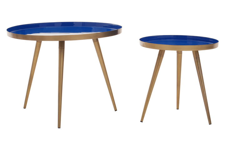 Amira Nest of Two Tables in Blue Enamel Finish