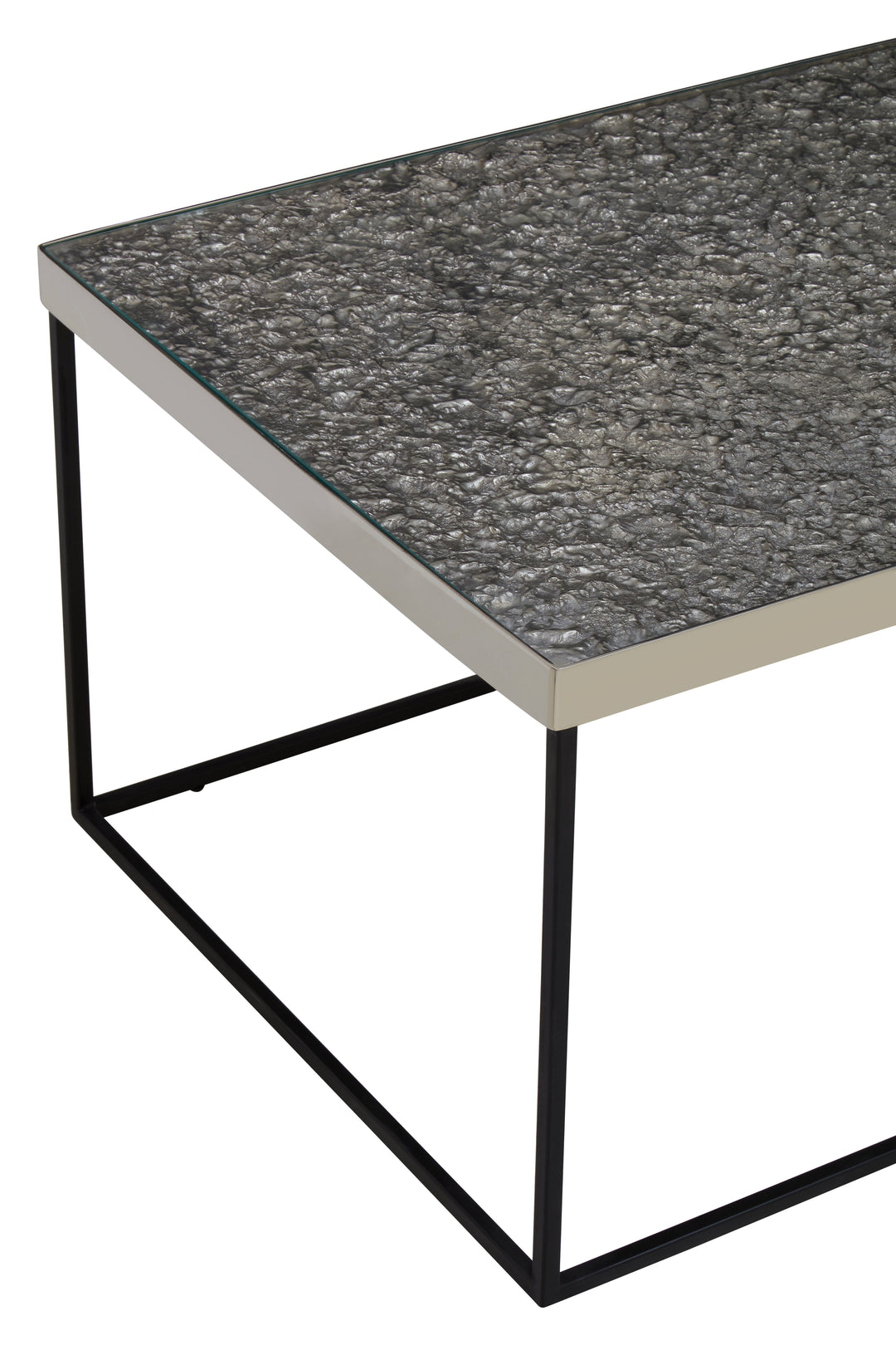Akola Rectangular Coffee Table with Silver Frame and Glass Top