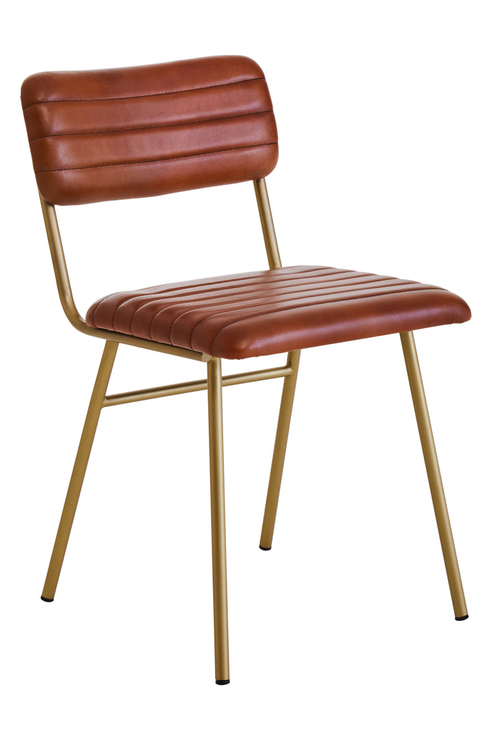 Buffalo Tan Leather Dining Chair with Luxe Gold Frame