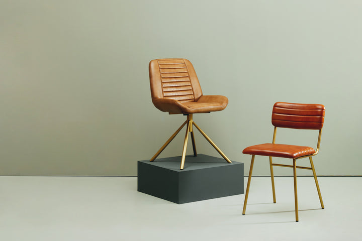 Buffalo Tan Leather Dining Chair with Luxe Gold Frame
