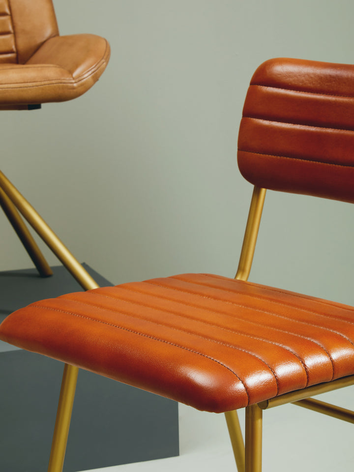 Buffalo Tan Leather Dining Chair with Luxe Gold Frame