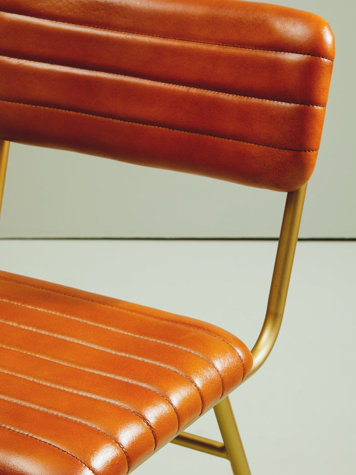 Buffalo Tan Leather Dining Chair with Luxe Gold Frame