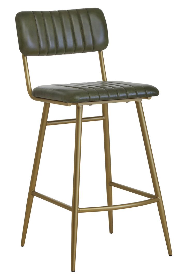 Buffalo Bar Chair in Vintage Green Leather Upholstery
