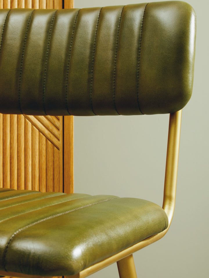 Buffalo Bar Chair in Vintage Green Leather Upholstery