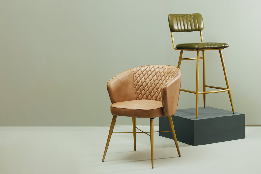 Buffalo Bar Chair in Vintage Green Leather Upholstery