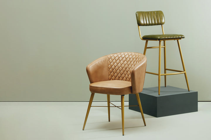 Buffalo Bar Chair in Vintage Green Leather Upholstery