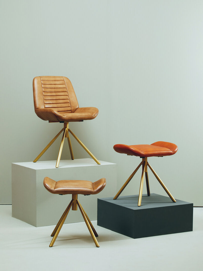 Solace Tan Leather Dining Chair with Gold Finish Frame