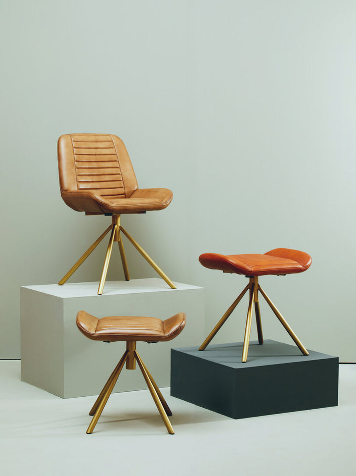 Solace Tan Leather Dining Chair with Gold Finish Frame