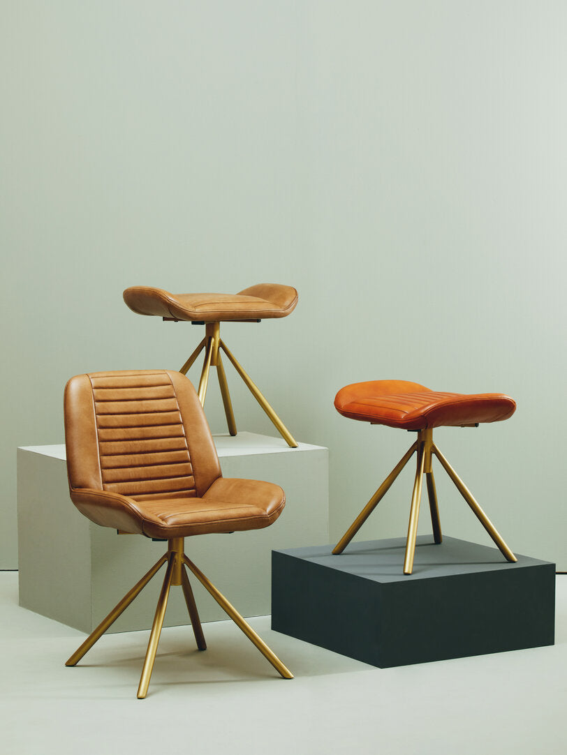 Solace Tan Leather Dining Chair with Gold Finish Frame
