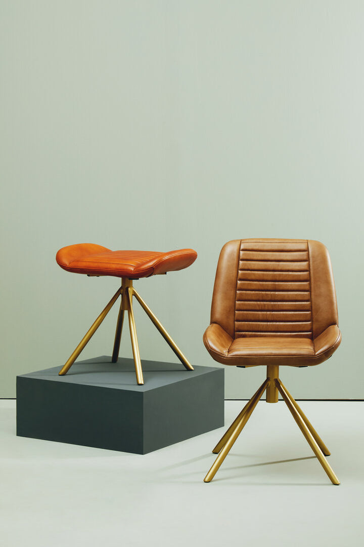 Solace Tan Leather Dining Chair with Gold Finish Frame