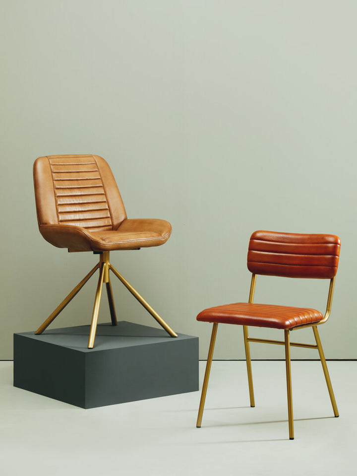 Solace Tan Leather Dining Chair with Gold Finish Frame