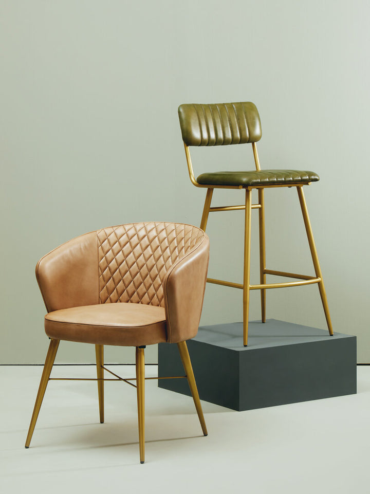 Solace Green Leather Bar Chair