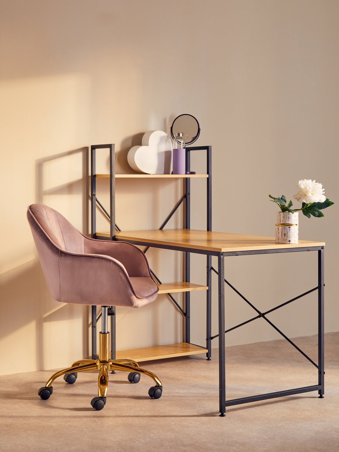 Laxton Desk in Light Yellow with Shelves