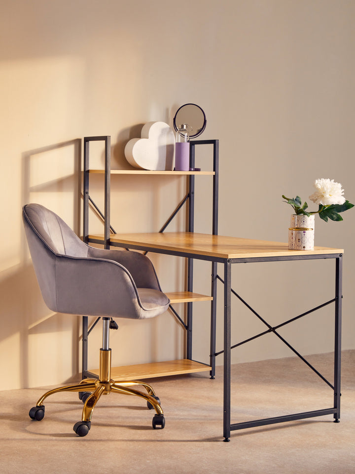 Laxton Desk in Light Yellow with Shelves