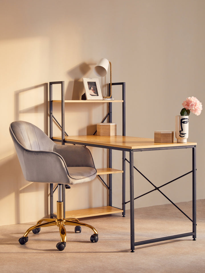 Laxton Desk in Light Yellow with Shelves