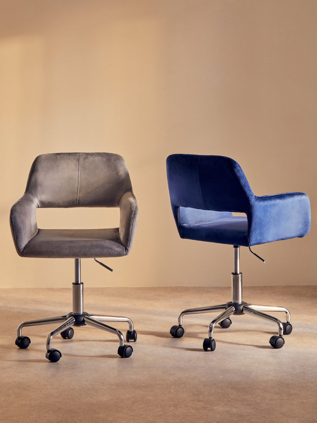 Brent Navy Blue Velvet Office Chair with Chrome Base