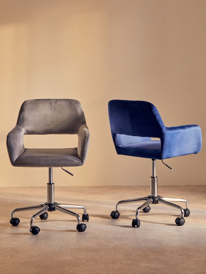 Brent Navy Blue Velvet Office Chair with Chrome Base