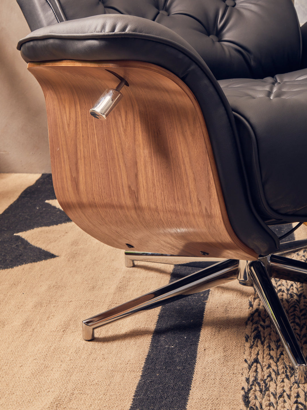 Warrington Black Faux Leather Recliner with Footstool