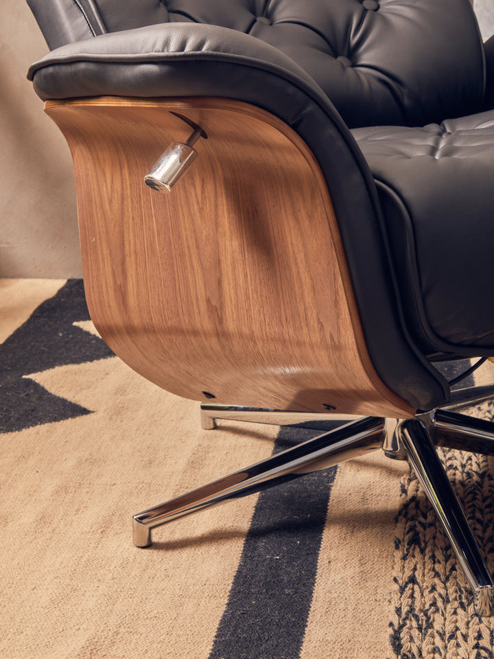 Warrington Black Faux Leather Recliner with Footstool