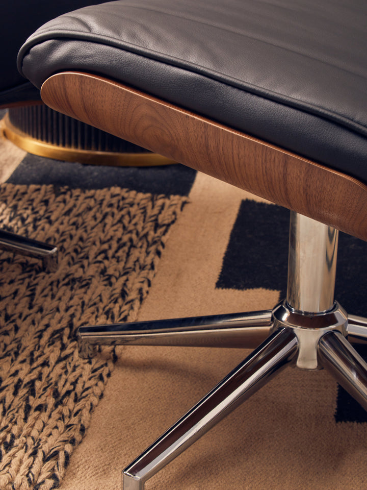 Warrington Black Faux Leather Recliner with Footstool