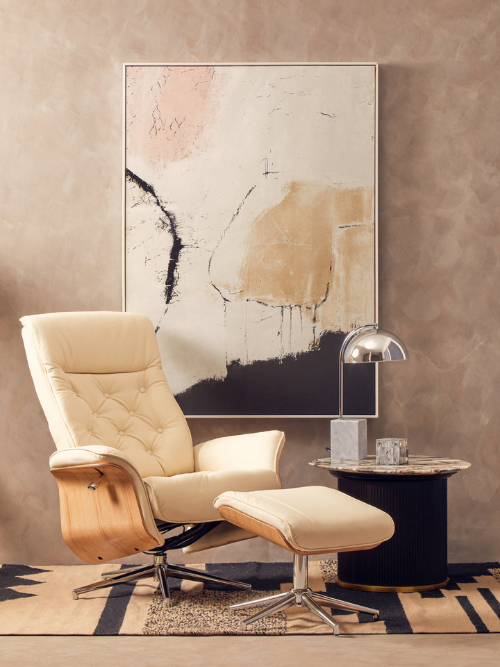 Warrington Ivory Faux Leather Recliner with Footstool