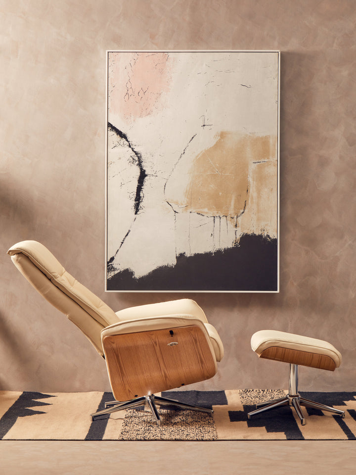 Warrington Ivory Faux Leather Recliner with Footstool