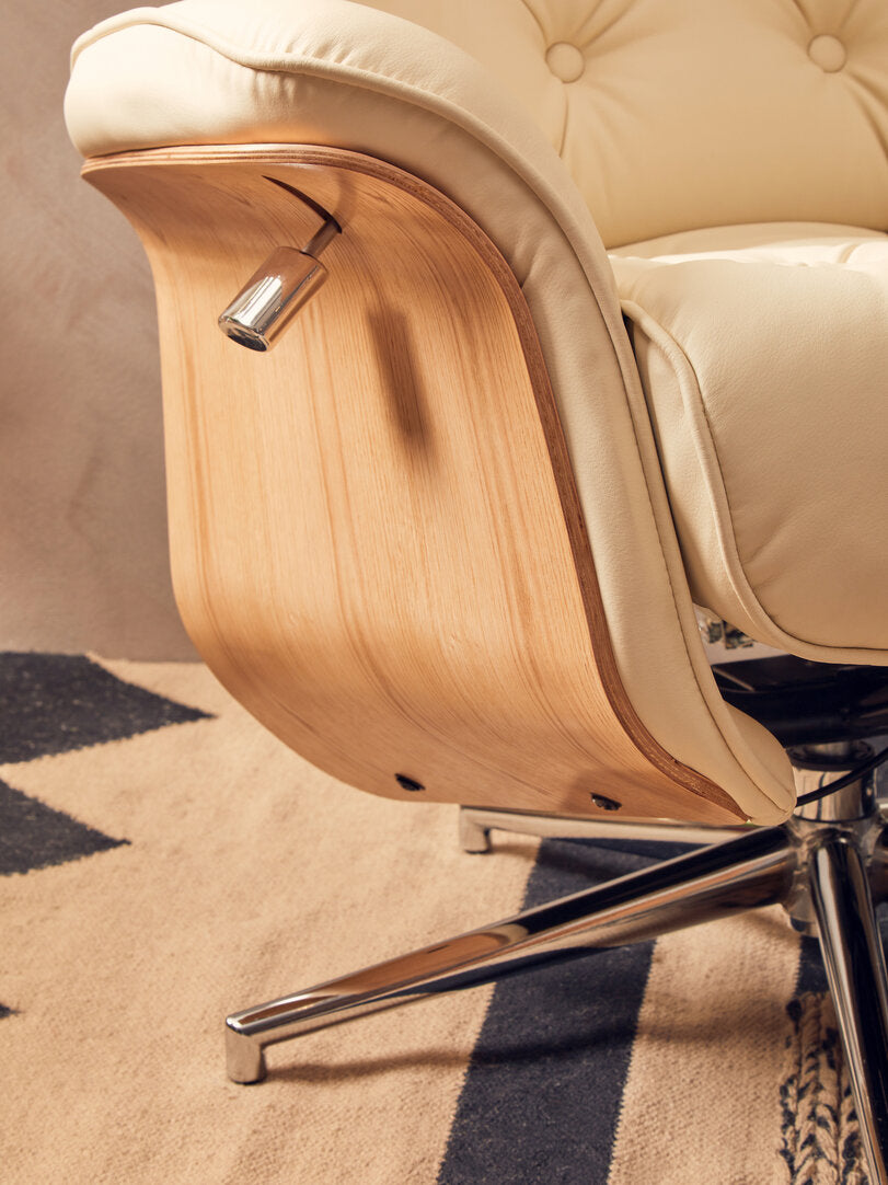 Canvas Recliner & Footstool – Ivory Leather Effect