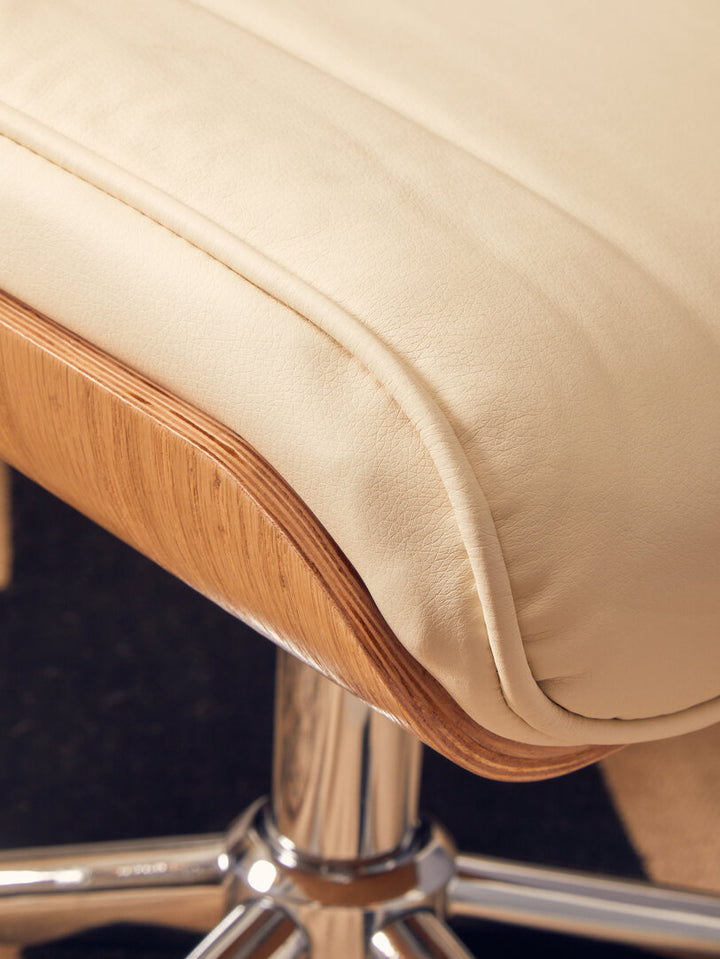Canvas Recliner & Footstool – Ivory Leather Effect