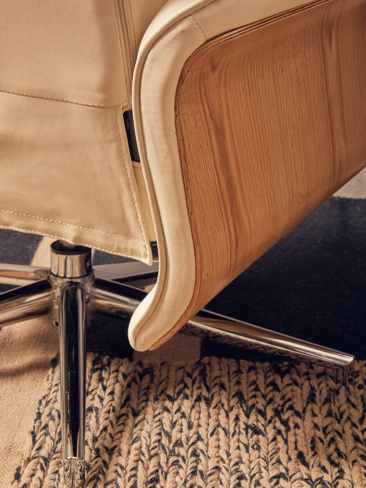 Canvas Recliner & Footstool – Ivory Leather Effect