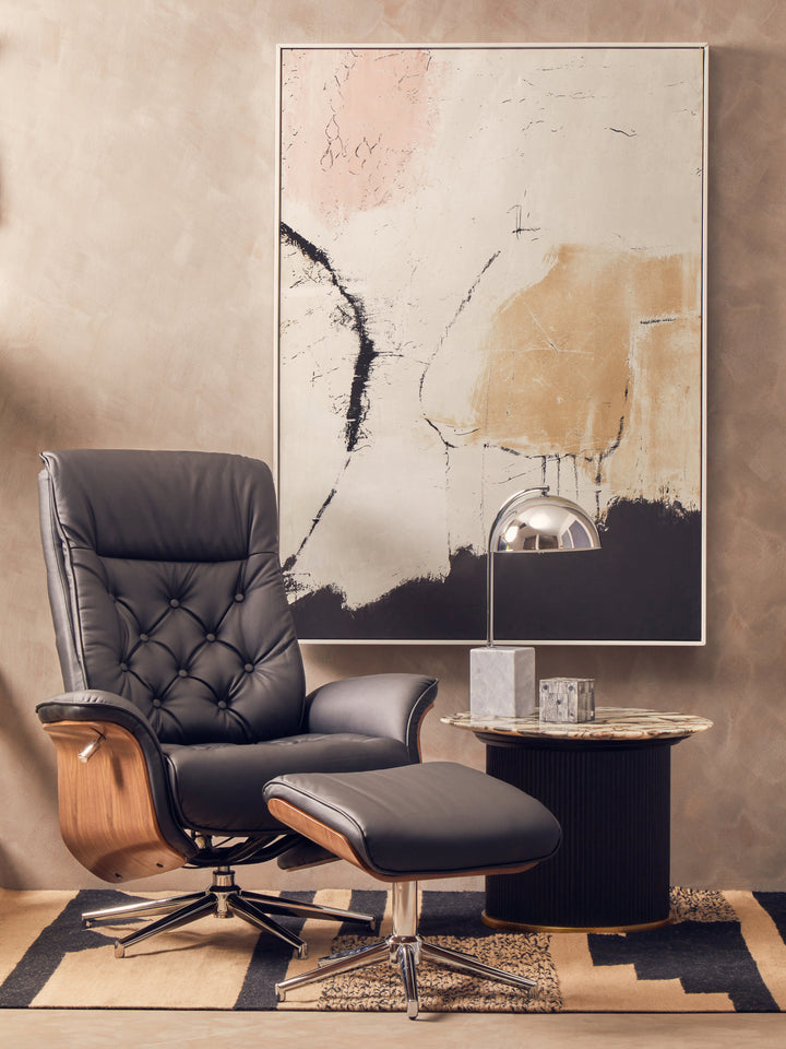 Warrington Black Faux Leather Recliner with Footstool