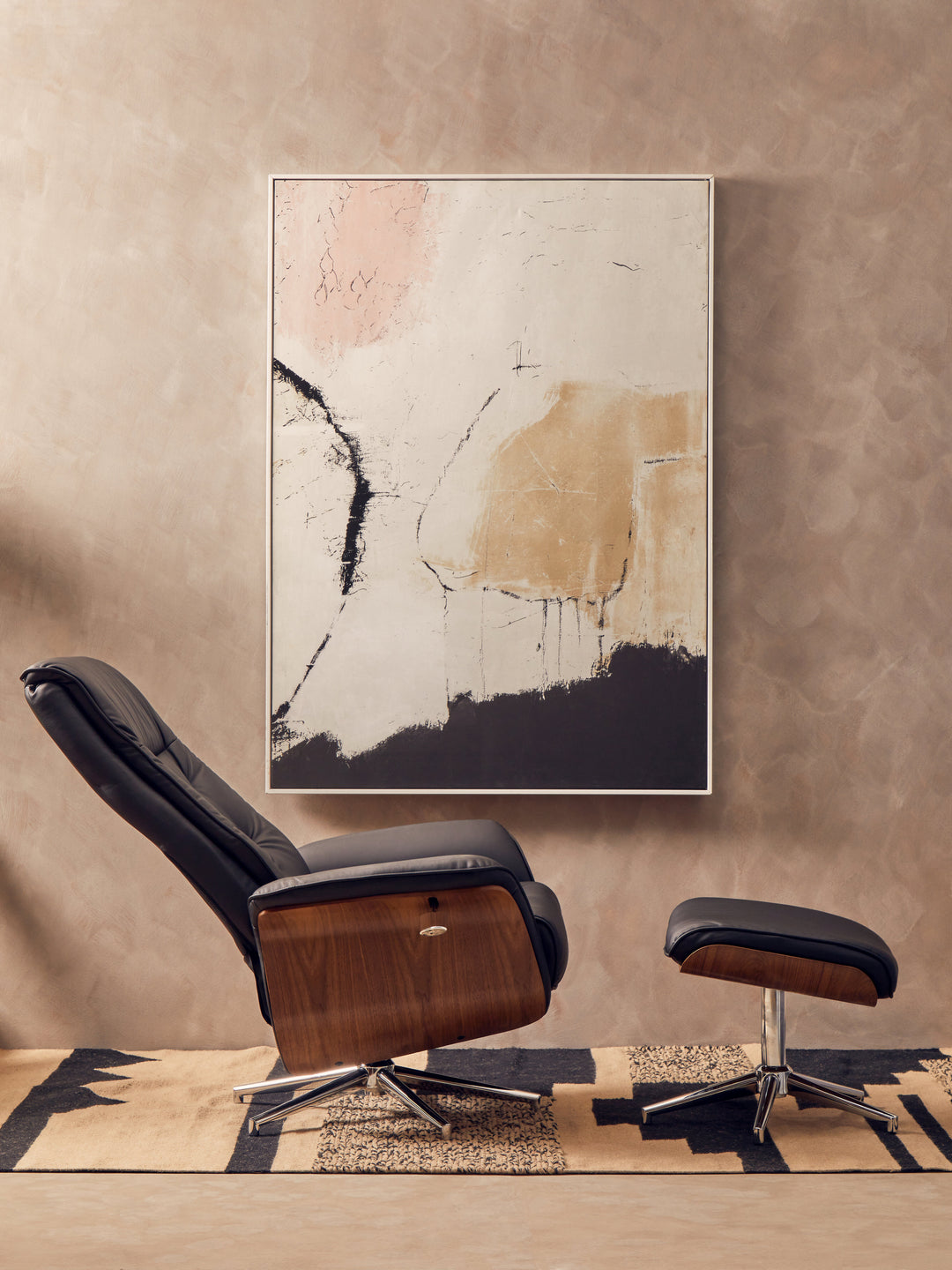 Warrington Black Faux Leather Recliner with Footstool