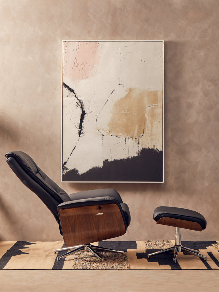 Warrington Black Faux Leather Recliner with Footstool