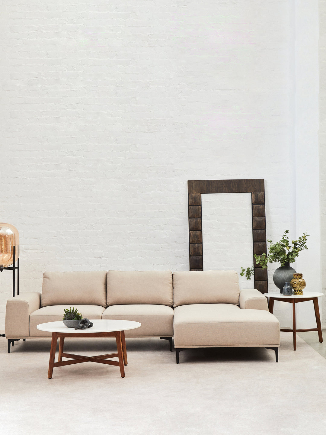 Myan Round Side Table with White Marble Top