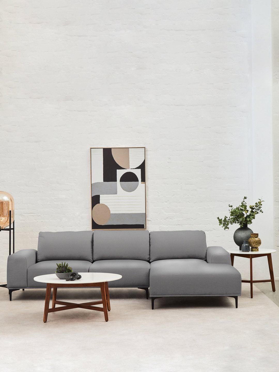Myan Round Side Table with White Marble Top