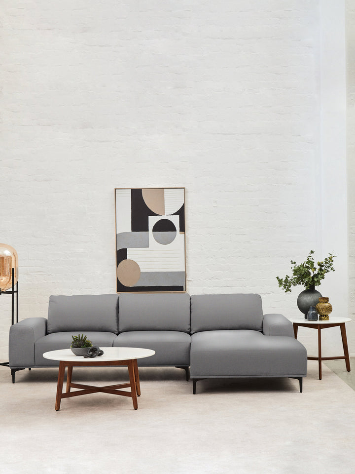 Myan Round Side Table with White Marble Top
