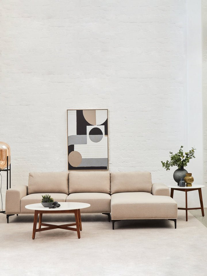 Myan Coffee Table with White Marble Top and Sleek Base