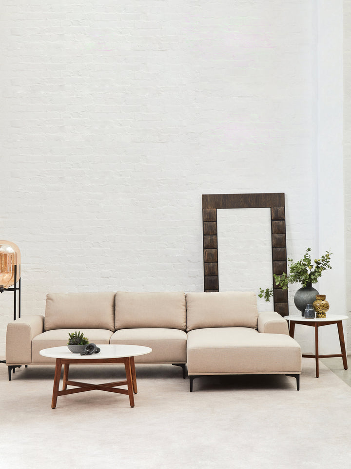 Myan Coffee Table with White Marble Top and Sleek Base