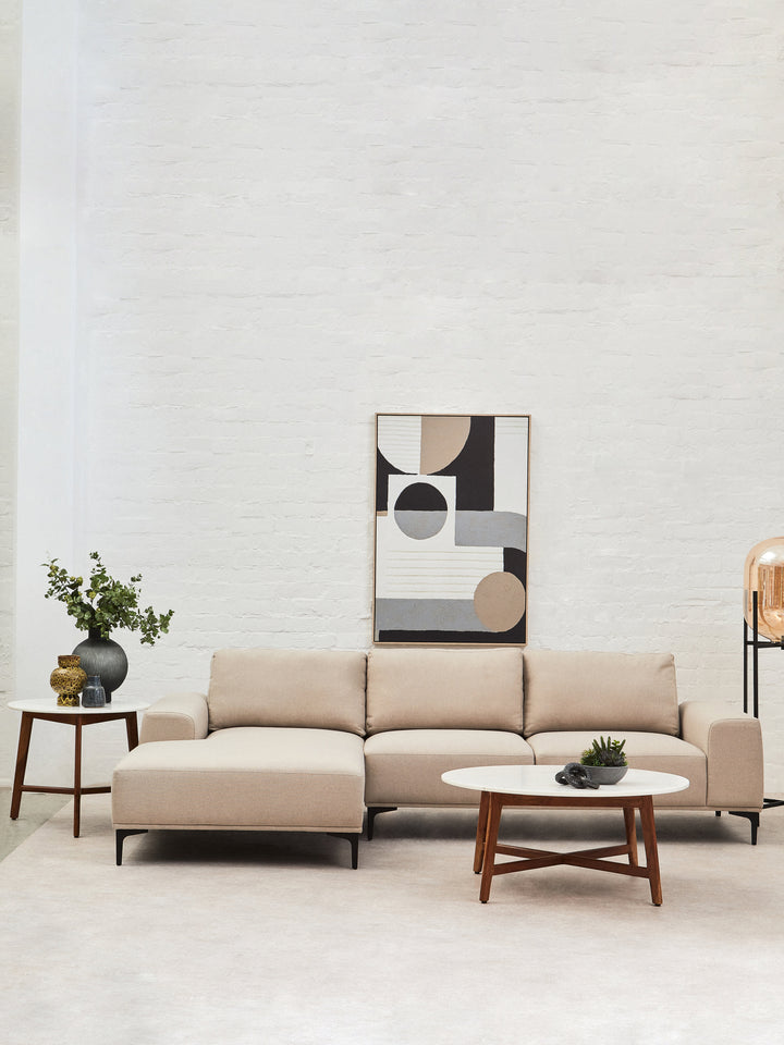 Myan Coffee Table with White Marble Top and Sleek Base