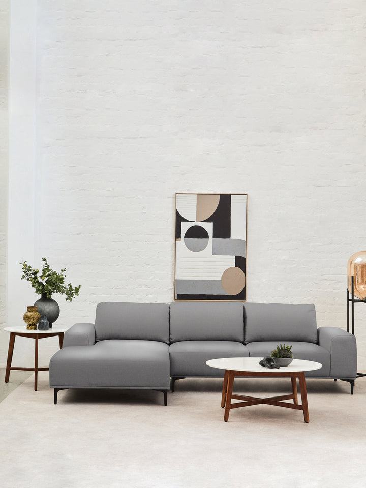 Myan Coffee Table with White Marble Top and Sleek Base