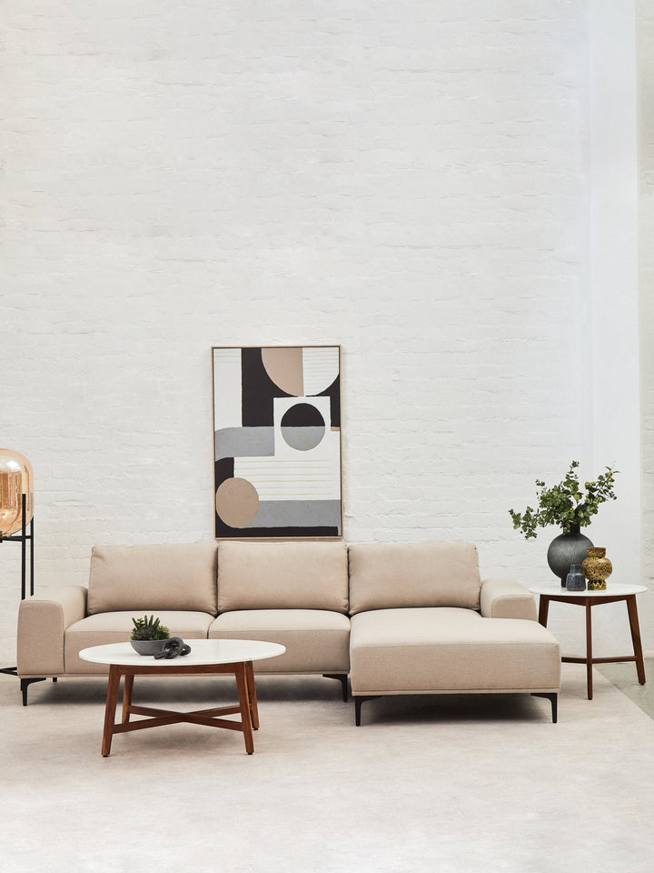 Toulon Three-Seater Natural Fabric Left Chaise Sofa