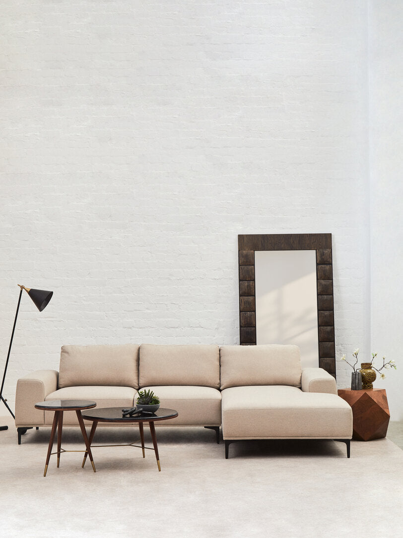 Gilded Chaise Sofa – Natural Fabric (3 Seat, Left)