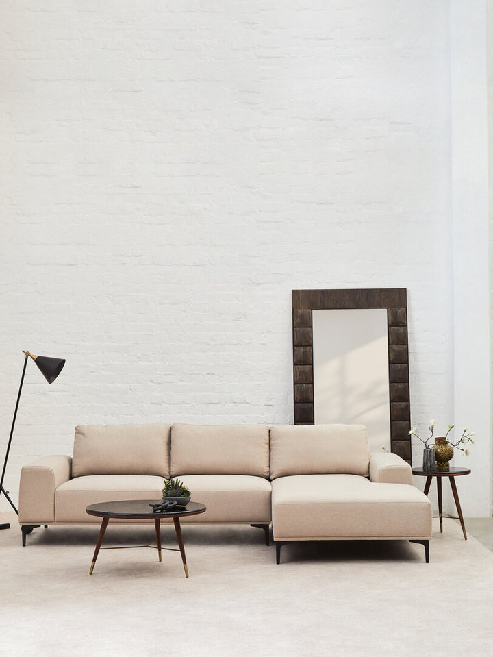 Gilded Chaise Sofa – Natural Fabric (3 Seat, Left)