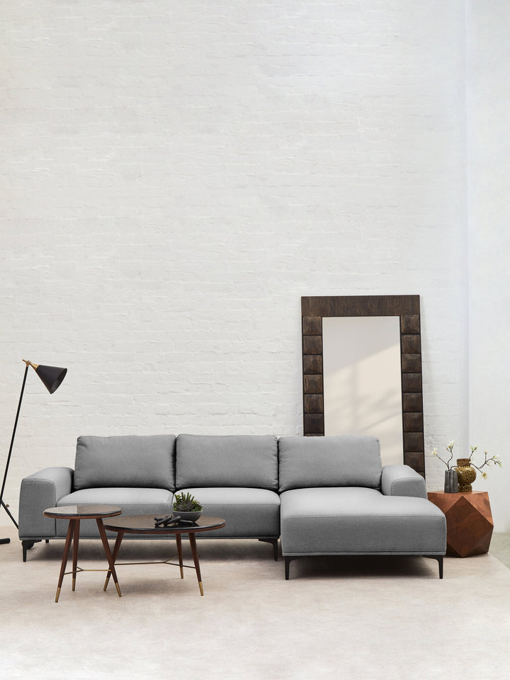 Toulon Three-Seater Grey Fabric Left Chaise Sofa
