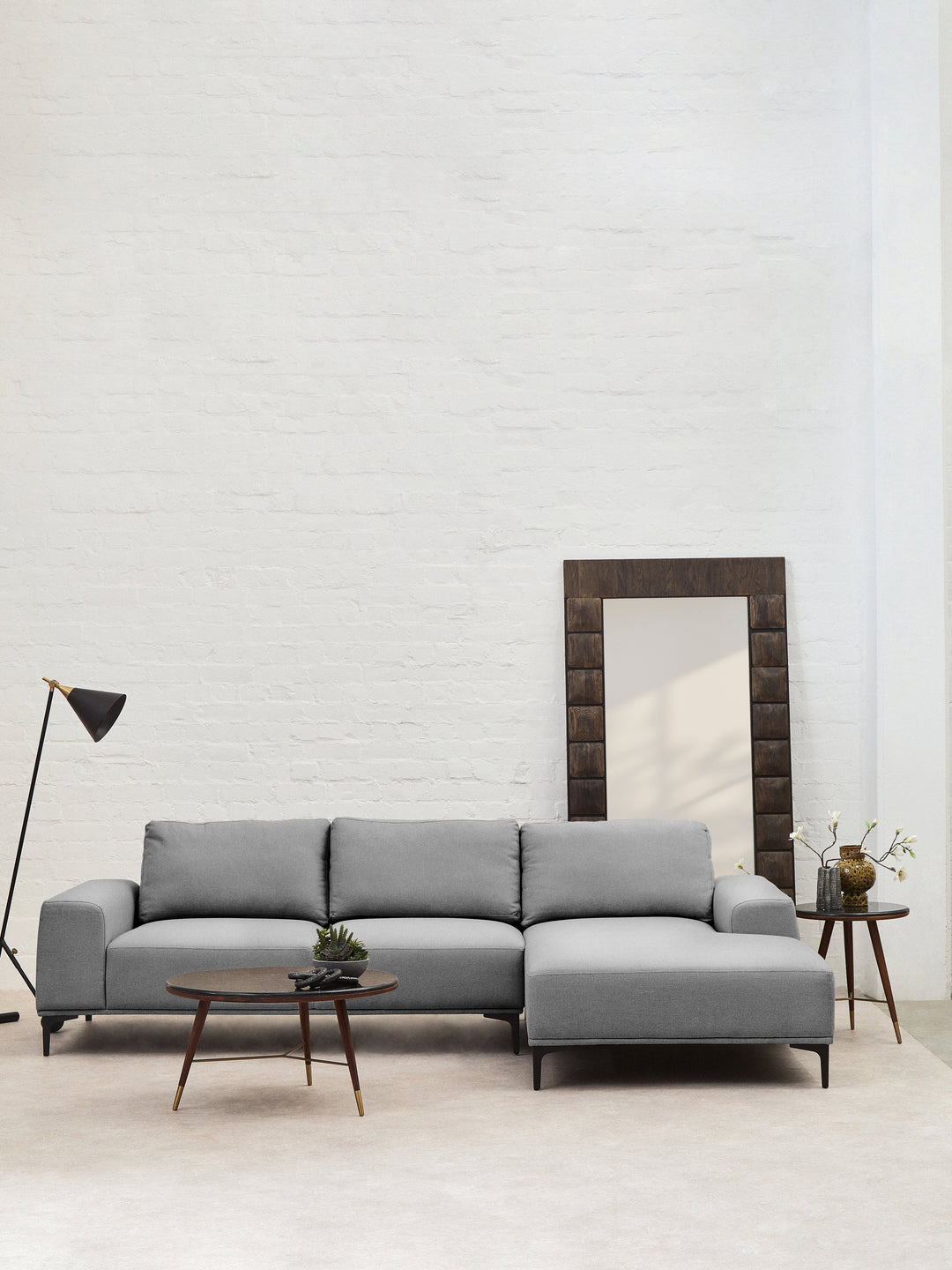 Toulon Three-Seater Grey Fabric Left Chaise Sofa